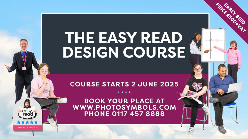 Promotional image for ‘The Easy Read Design Course,’ starting 2 June 2025. Features a large title, course details, and a booking link, with diverse people engaged in learning activities. An ‘Early Bird Price £500+VAT’ banner appears in the top corner.